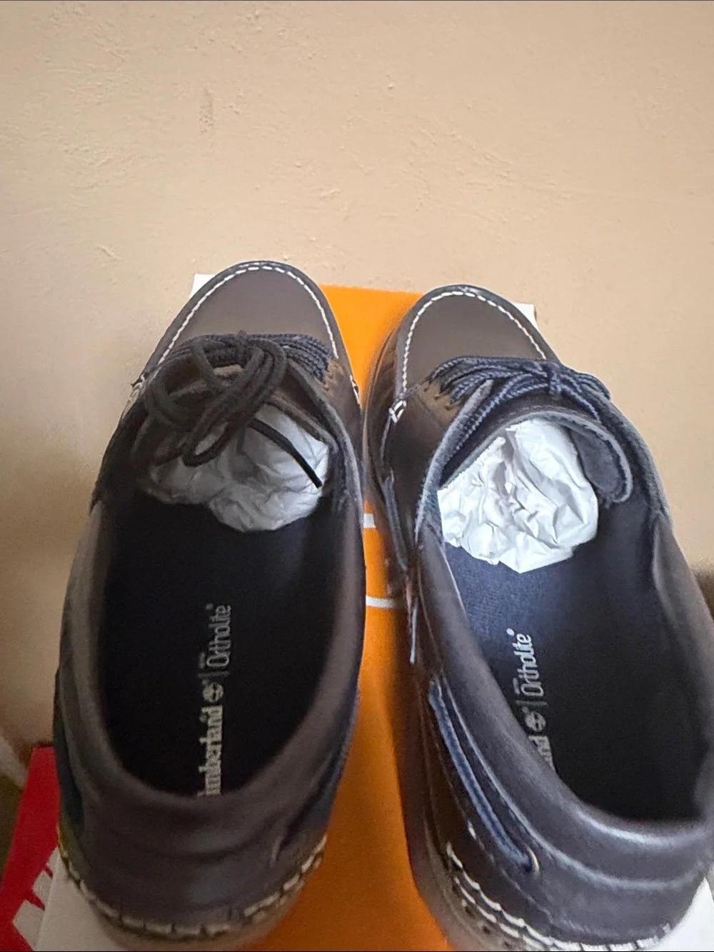 Timberland Navy Leather Lug-Soled Boat Shoes with Brown Outsole
